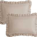 KKJIAF Ruffle Pillow Cases Standard Size Set of 2, Ruffled Pillow Covers with Envelope Closure, Wrinkle Resistant Pillowcases 20" x 26", Ruffled Pillow Shams, Khaki