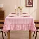 Romanstile Gingham Ruffled Tablecloth Rectangle - Waterproof Linen Cotton Checkered Table Cloth, Outdoor Plaid Table Cover for Picnic, Camping, Party - 60 x 120 Inch, Pink