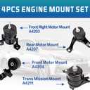 Engine Motor and Transmission Mount Kit Compatible with Camry 2002-2006 2.4L & Solara 2004-2008 2.4L Auto Transmission, Replace OE A4203 A4204 A4207 A4211, Set of 4
