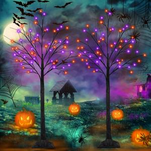 2-Pack 6FT Lighted Black Halloween Tree with 288 LED Orange and Purple Lights (Higher Size and Floor Standing), Halloween Decorations Spooky Tree for Indoor Outdoor, Home Holiday Party
