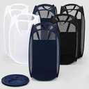 6 Pcs Handy Laundry Collapsible Mesh Foldable Hampe (Black/White/Blue), 24x14