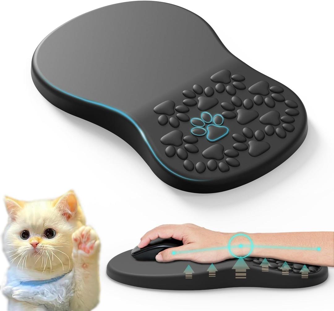 Black Ergonomic Mouse Pad with Wrist Rest Support,Non-Slip PU Bottom & Memory Foam Massage Bulge Cat Paw Pad Design,Relieves Carpal Tunnel Pain-an Ideal Mousepad for Office Desk Accessories