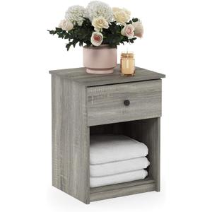 Furinno Tidur Nightstand, 1-Pack, French Oak Grey, 1-Pack Knob, 15.67"D x 17.72"W x 24.14"H