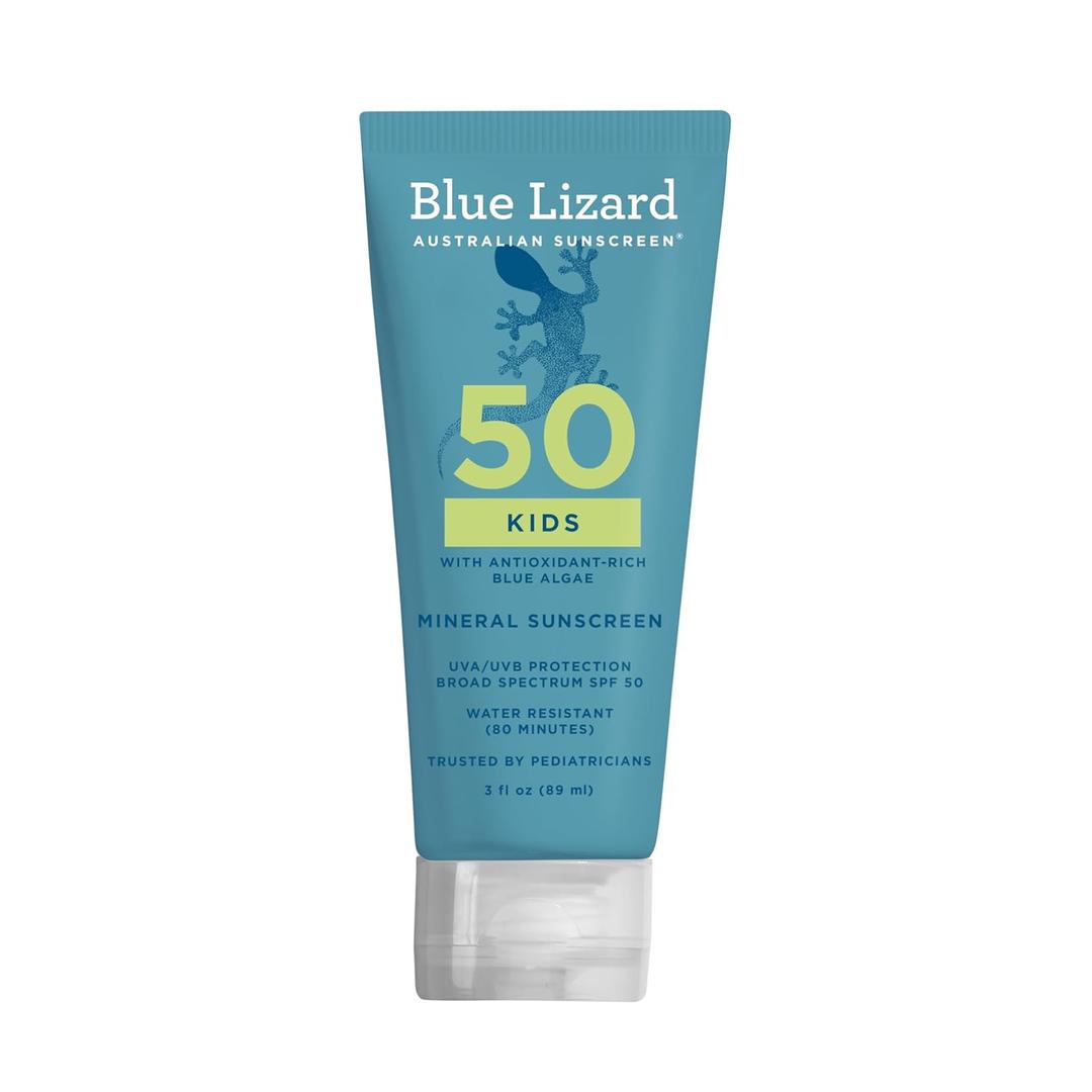 Blue Lizard Kids Mineral SPF 50 Sunscreen Lotion, 100% Mineral, Childrens Sunscreen, Water-Resistant Formula, Paraben-Free, Fragrance-Free, 3 fl oz