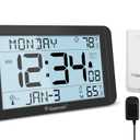 Geevon Atomic Clock with Indoor Outdoor Temperature – 10.8'' Large Display, Self-Setting Wall Clock with Wireless Sensor, AC Powered & Battery Backup, Easy for Seniors, Bedroom, Office, Kitchen