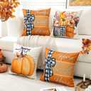 Artscope Fall Decorative Throw Pillow Covers 18x18 Inch Set of 4 Fall Gifts for Home Decor, Autumn Pumpkin Sweet Home Thankful Grateful Blessed Outdoor Farmhouse Pillow Cases for Sofa Couch-Orange