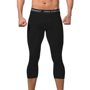 Mens 3/4 Compression Pants, Athletic Leggings Running Workout Tights Base Layer for Basketball Sports Football Gym (Small, Black)
