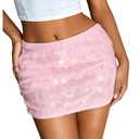 MakeMeChic Women's Sparkly Sequin Mini Skirt Y2k Low Rise Glitter Rave Micro Skirt with Shorts Underneath Pink, Small