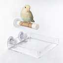 2-in-1 Bird Perch with Removable Tray | Suction Cup Bird Perch with Locking Guard & Feeder Tray | for Small and Medium Birds Like Parakeets, Cockatiels, Lovebirds, Conures(Clear,Medium)