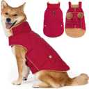 Vitiswap Dog Winter Coat, Dog Jacket with Warm Fleece Lined, Waterproof Windproof Dogs Cold Weather Coats Clothes for Puppy Dogs Snowsuit with Leash Hole, Red Small