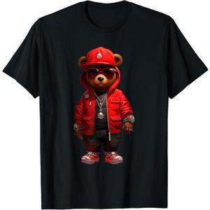 Stylish Teddy Bear Fashion Rap Hip Hop T-Shirt
6XL