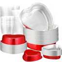 Meanplan 30 Pack Heart Shaped Cake Pans 9 oz, 3.4 and 1.86 oz Aluminum Heart Shaped Foil Pan Disposable Valentine Cake Baking Mold with Lids Galentine's Day Cupcake Dessert Boxes for Valentine Parties