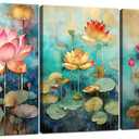 Flower Canvas Wall Art Colorful Floral Picture for Bathroom Watercolor Blue Yellow Pink Wildflower Wall Decor Nature Scenery with Butterfly Painting Framed Artwork (16" W x 24" H x 3 Panels)