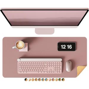 YSAGi Double-Sided Desk Pad, 23.6"x13.7" Leather Desk Mat, Eco Cork Desk Pad Protector, Large Mouse Pad for Desk, Waterproof Desk Blotter Pad, Desk Writing Pad for Office Work/Home(Pale Mauve/Cork)