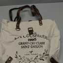 SEL de MER Upcycled Large Canvas shoulder Bag for women canvas tote boho handbag by KPL (White)