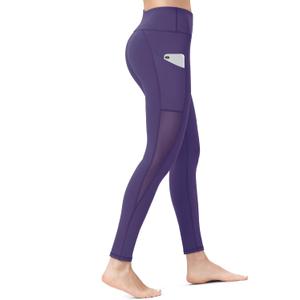 ALONG FIT Women's Mesh Yoga Leggings with Side Pockets Tummy Control Workout Running Capris High Waist Yoga Pants (Blue, XS)