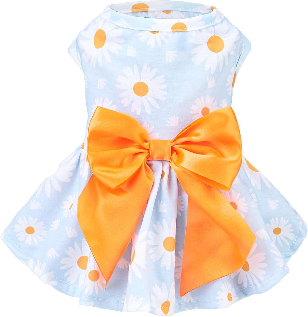 PUPTECK Floral Dog Dress for Spring Outfit Puppy Cute Small Dogs Clothes,Daisy,S