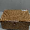 FEIALNDUO Wicker Shelf Baskets with Lid,Seagrass Storage Basket Bins Rectangular Handwoven Basket Boxes for Shelves Desktop Home Organizer (Coffee, Large)