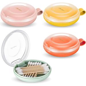 Kigley 4 Pcs Hair Tie Container Cotton Swab Holder Travel Hair Tie Holder Clip Flosser Dispenser Hair Accessories Organizer Box with Lid Portable Hanging Small Items Desktop Travel Storage