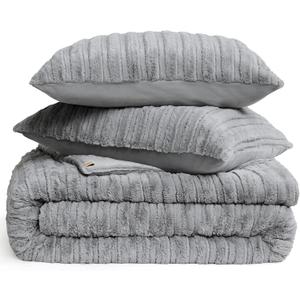 UGG King Comforter Set with 2 Pillow Shams Plush Faux Fur Bedding Soft Warm Down Alternative Comforter Washable Hypoallergenic Fluffy Blanket Set for Bedroom, California/King Size, Grey (Kenzie)
