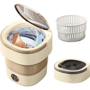 Portable Washing Machine 20L —Small Foldable Washer with Spin Basket, 3 Mode Deep Clean — Mini Laundry Machine for Travel, Dorms, Camping, Ideal for Baby Clothes, Underwear, Socks Beige