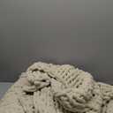 Bigacogo Chunky Knit Throw Blanket for Couch, 40x60 inches, 100% Hand Knitted with Thick Jumbo Chenille Yarn, Cozy Soft Large Rope Knot Cable Crochet Blankets for Sofa Bed Living Room, Beige