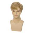Mens Blonde Wig Short Layered Natural Wavy Hair Wig Synthetic Halloween Cosplay Wigs for Male light blonde