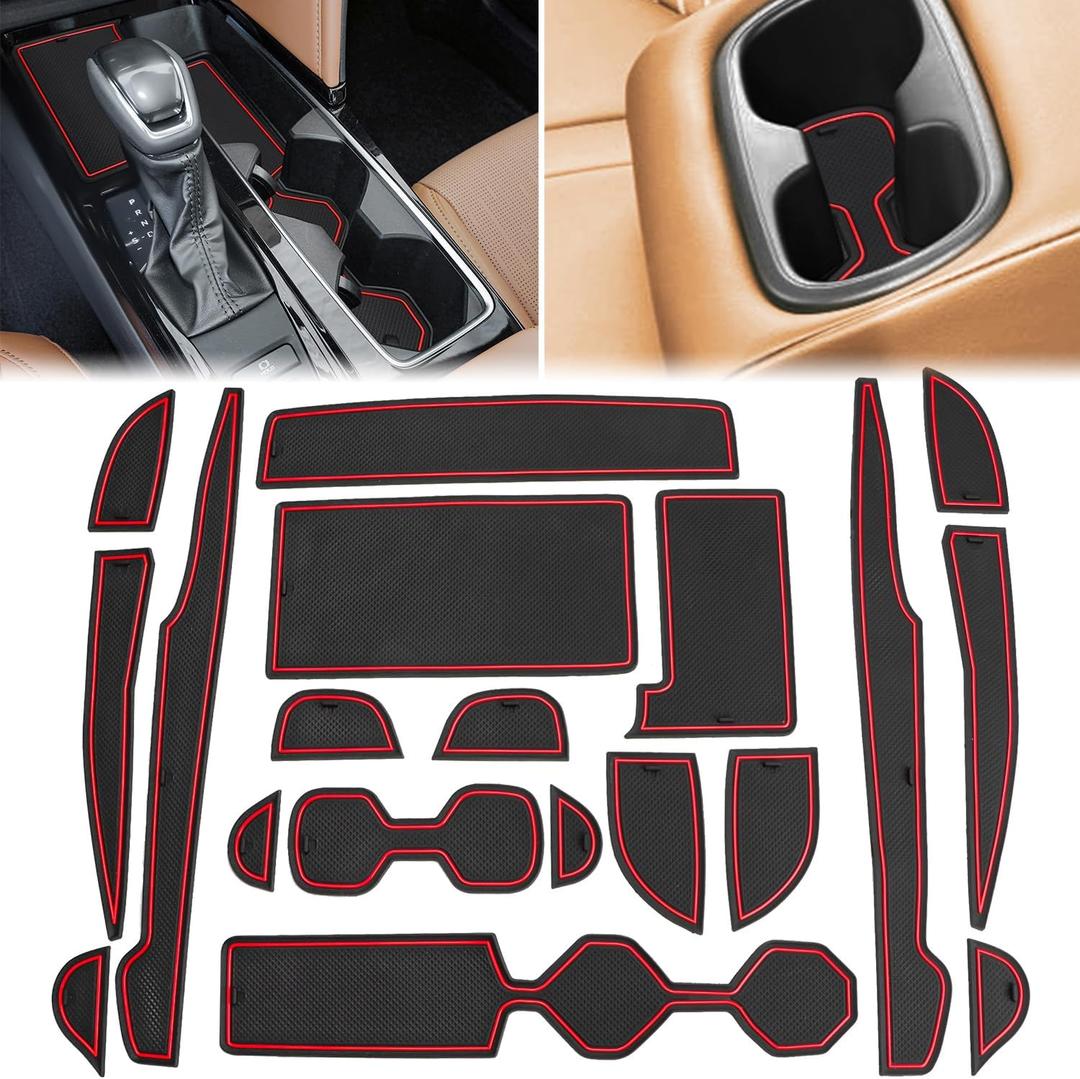 Auovo Cup Holder Inserts Liners Compatible with Toyota Camry Accessories 2025 2026 Car Custom Center Console Cup Holder Door Pockets Mats Pads for New 2025 Camry 19-PCS (Red, Trim)