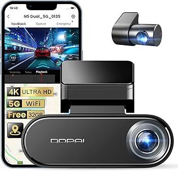 DDPAI 4K Dash Cam Front and Rear, 2160P+1080P Car Dash Camera, GPS 5G WiFi Dashcam for Cars, Free eMMC 32G Dual Storage Support 512G,Radar Motion Detection,Night Vision,72 Hour Parking Mode, N5 Dual