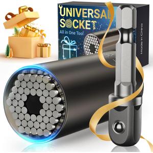 Stocking Stuffers for Men Adults Tools, Super Universal Socket Gifts for Men Grip Socket Set with Power Drill Adapter, Cool Gadgets Christmas Gift for Dad Husband Boyfriend Him Who Have Everything (Black)