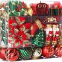 SHareconn 135pcs Christmas Balls Ornaments Set, Shatterproof Plastic Baubles, Ribbon and Tree Topper for Xmas Tree Holiday Wedding Party Decorations with Hanging Strings, Red, Green and Gold