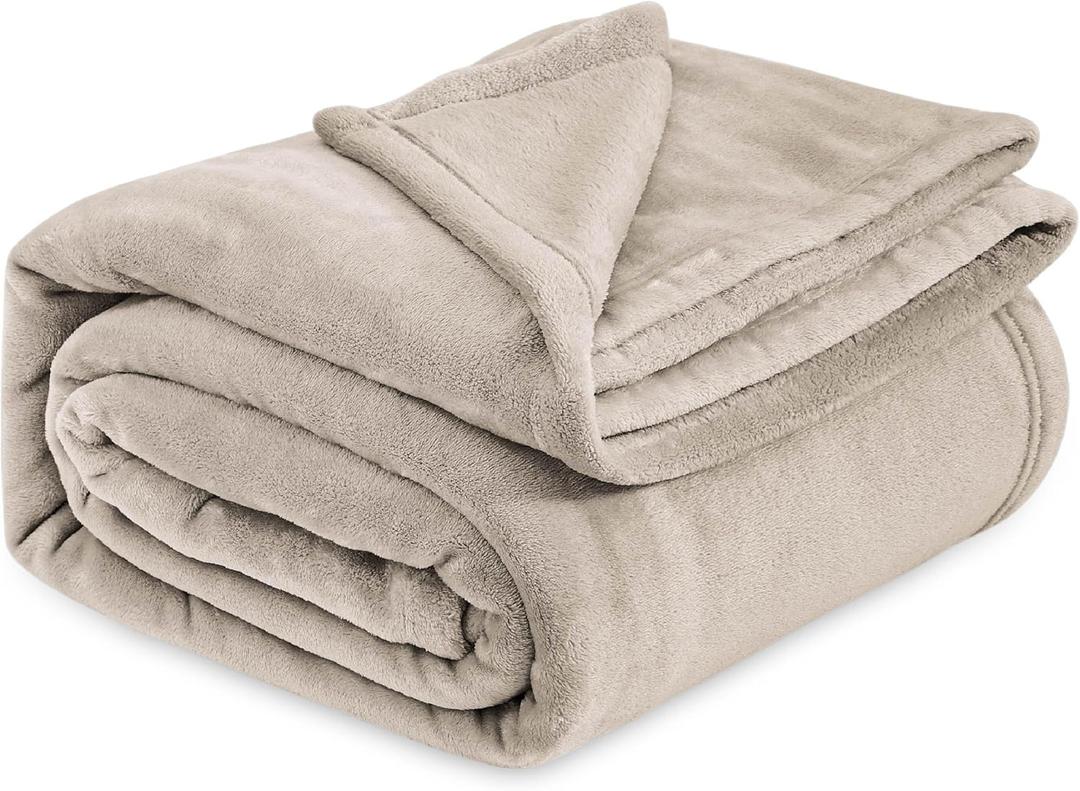 Bedsure GentleSoft Fleece Blankets Twin Size Oxford Tan - 300GSM Lightweight Plush Fuzzy Cozy Soft Blanket for Bed, Sofa, Couch, Travel, Camping, 60x80 inches