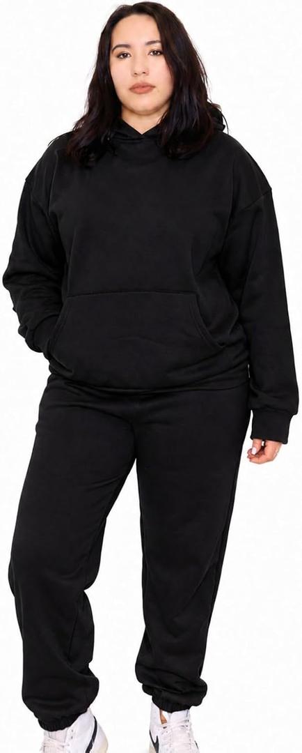 Women 2 Piece Oversized Tracksuit Set Fall Fashion Clothes Lounge Outfits Hoodie Airport Travel Pants Sweatsuit (Black, L)