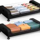 Under Bed Storage with Wheels and Lid, Under Bed Rolling Storage with XXL Large Capacity, Under the Bed Storage for Bedroom Under Bed Storage Containers for Clothes Shoe Blanket Toy Book byAUING,2Pack (48L, Bright Black)
