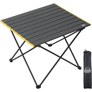Portable Folding Camping Table, Large Compact Aluminum Beach Picnic Table, Lightweight Collapsible Outdoor Camp Tables That Folds & Rolls Up, Beach Gear Essentials Camp Accessories, Black
