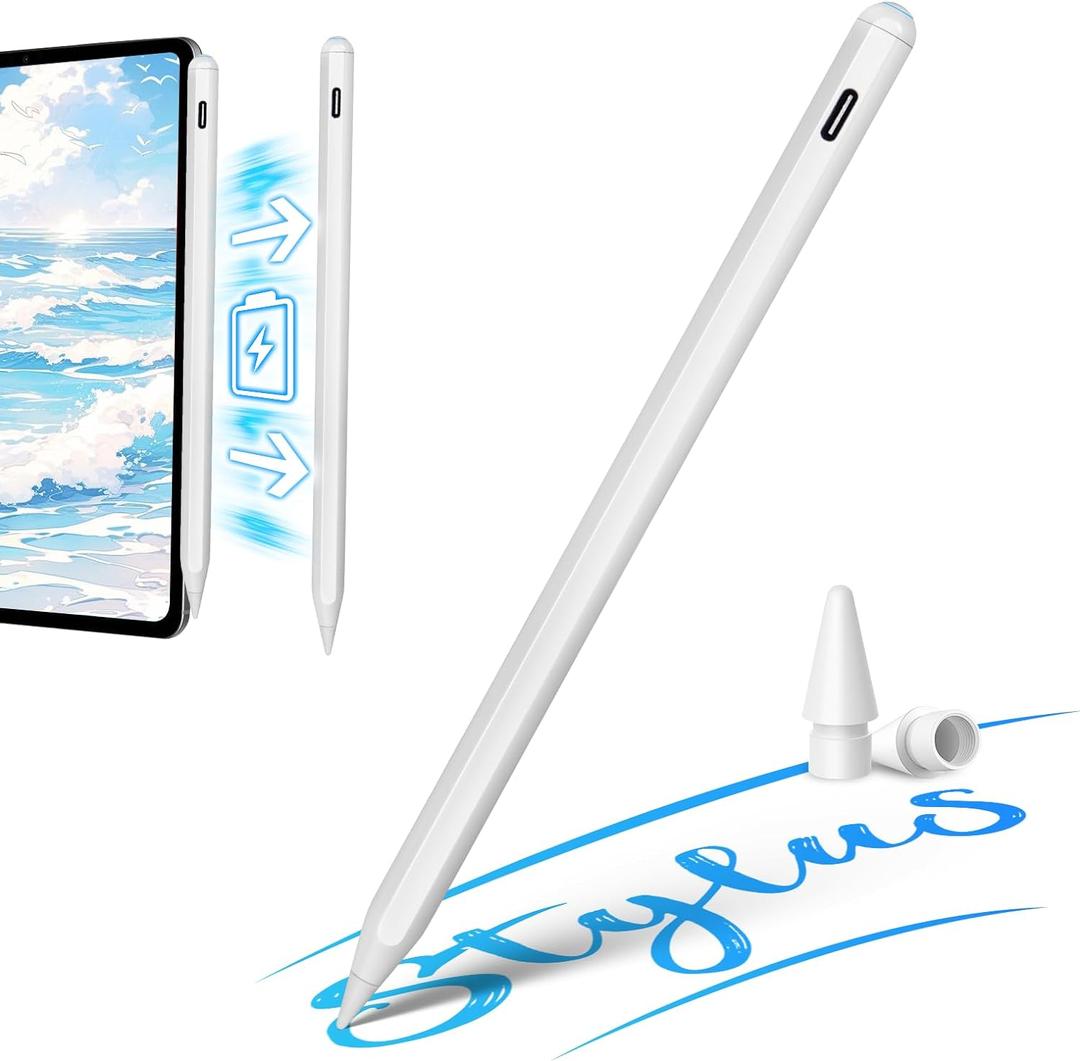 Apple Pencil iPad 10th Generation/9th Generation, Pencil for iPad Air 4th/5th, iPad mini 6th, iPad Pro 11/12.9 inch, Magnetic Wireless Charging and USB C Stylus Pen for iPad 8th/9th/10th (White)
