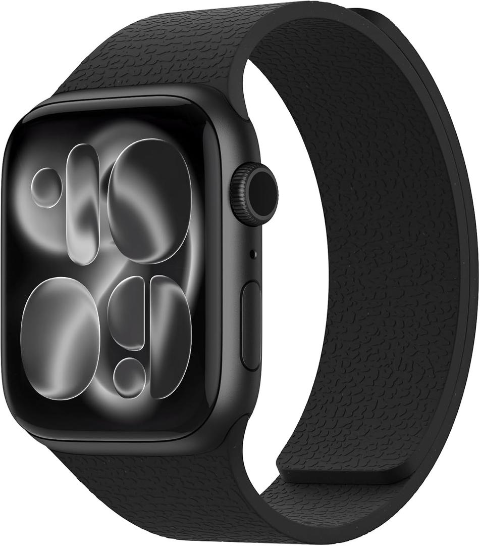 Magnetic Silicone Band Compatible with Apple Watch Band Ultra 3/2/1 & SE 3/2/1 & Series 11 10 9 8 7 6 5 4 3 49mm 46mm 45mm 44mm Strong Magnetic Clasp, Waterproof & Adjustable (Black)
