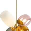 KCO Lighting Modern Colorful Pendant Light Gold Globe Pendant Lighting Stained Glass Balloon Chandelier Light Fixture Colored Glass Pendant Lights Kitchen Island for Kids Room