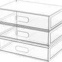 Clear Stackable Makeup Organizer with Drawer, 12''W Acrylic Storage Drawers, Cosmetic Display Case for Vanity Bathroom Countertop, Beauty Holder for Lipstick Brush Skincare Perfume (3 Tier)