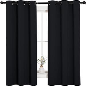 NICETOWN Halloween Pitch Black Solid Thermal Insulated Grommet Blackout Curtains/Drapes for Bedroom Window (2 Panels, 42 inches Wide by 63 inches Long, Black)