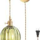 Vintage Wall Sconce Wall Lamp with Green Tulip Glass Shade Hanging Wall Sconce with 4.9FT Plug In Cord, Modern Wall Lamp Fixtures Decor for Bedside Bedroom Indoor Doorway