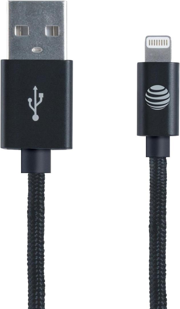 AT&T Apple Mfi Certified Lightning Charge and Sync Braided Cable - for All iPhone Devices with Lightning Connector (8-pin) - 4 ft