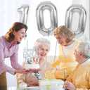 100th Birthday Decorations for Women Silver with 100th Birthday Sash and Tiara, Cake Topper and Candles, Silver Number Balloons, 100 Year Old Gifts for Women