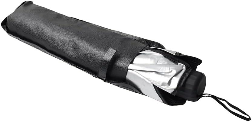 Chcury1 Foldable Umbrella Sun Shade Car Windshield Front Window Cover 1 Pc Cloth with Titanium Coating + Metal Pole Small Silver+Black Open-ended