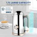 SUSTEAS Electric Kettle - 57oz Hot Tea Water Boiler with Thermometer, 1500W Fast Heating Stainless Steel Pot, Cordless LED Indicator, Auto Shut-Off & Boil Dry Protection, Glossy Silver