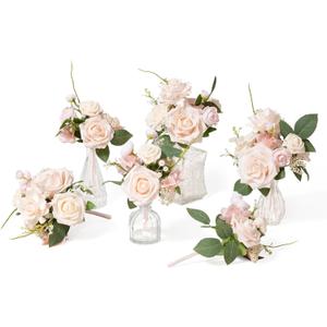 Ling's moment 6 Pack Blush & Cream Wedding Centerpieces Mini Bouquets Table Decor Flower Rose Pre-Made Floral Three Large Bouquets and Three Small Ones