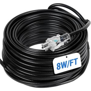 100FT Heat Tape for Roof and Gutters, 8W/FT Roof Snow De-Icing Kit w/ 45PCS Clips & Spacers, Self-Regulating Heat Cable, Roof Heat Tape for Ice Dam & Pipe Freeze Prevention, 120V, LED Plug