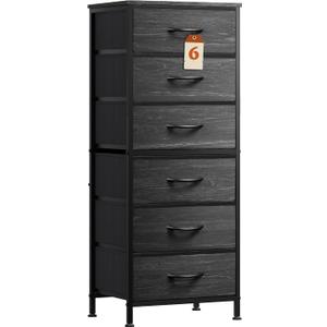 WLIVE Tall Dresser for Bedroom, 6 Drawer Dressers & Chests of Drawers, Fabric Dresser for Closet, Night Stand with Metal Frame, Storage Tower with Fabric Bins, Woodtop, Charcoal Black Wood Grain Print