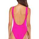 Leoparts Women's Retro 80s/90s High Cut Low Back One Piece Swimsuits Bathing Suits (Medium, Hot Pink)
