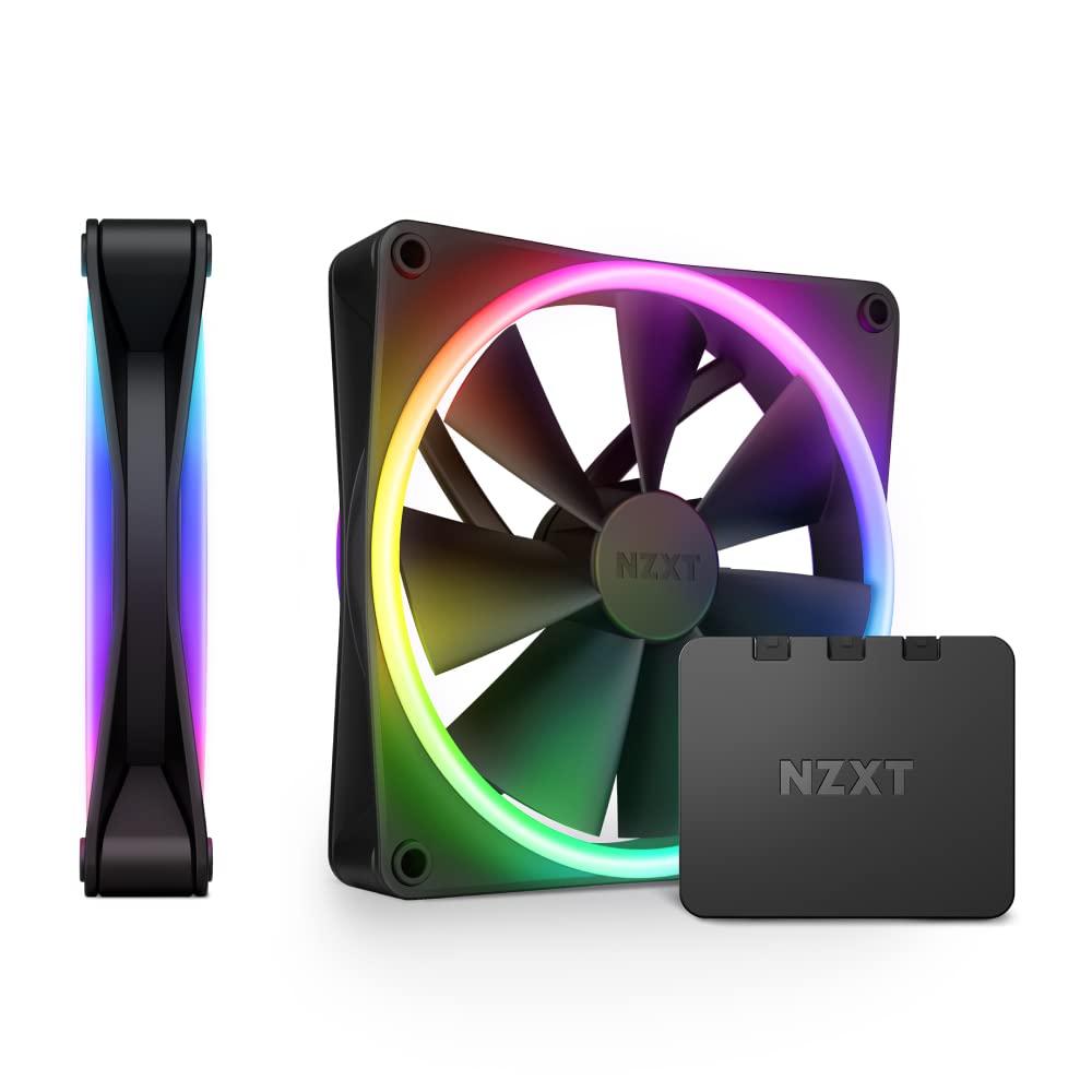 NZXT F140 RGB Duo Twin Pack - 2 x 140mm Dual-Sided Fans with Controller  20 Individually Addressable LEDs  Balanced Airflow and Static Pressure  Fluid Dynamic Bearing  PWM  Black